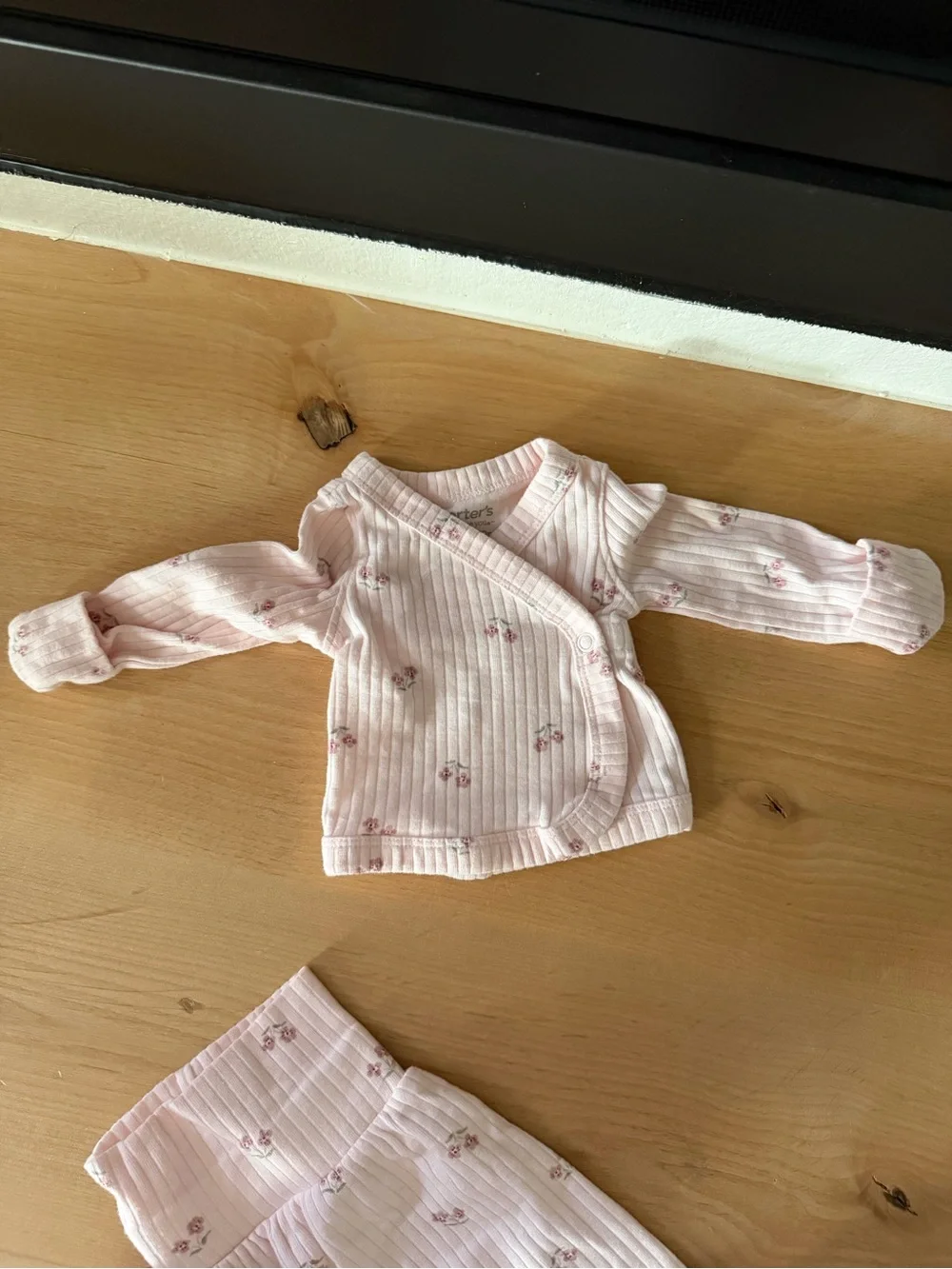 PREMIE Pink Floral Ribbed Baby Kimono Set